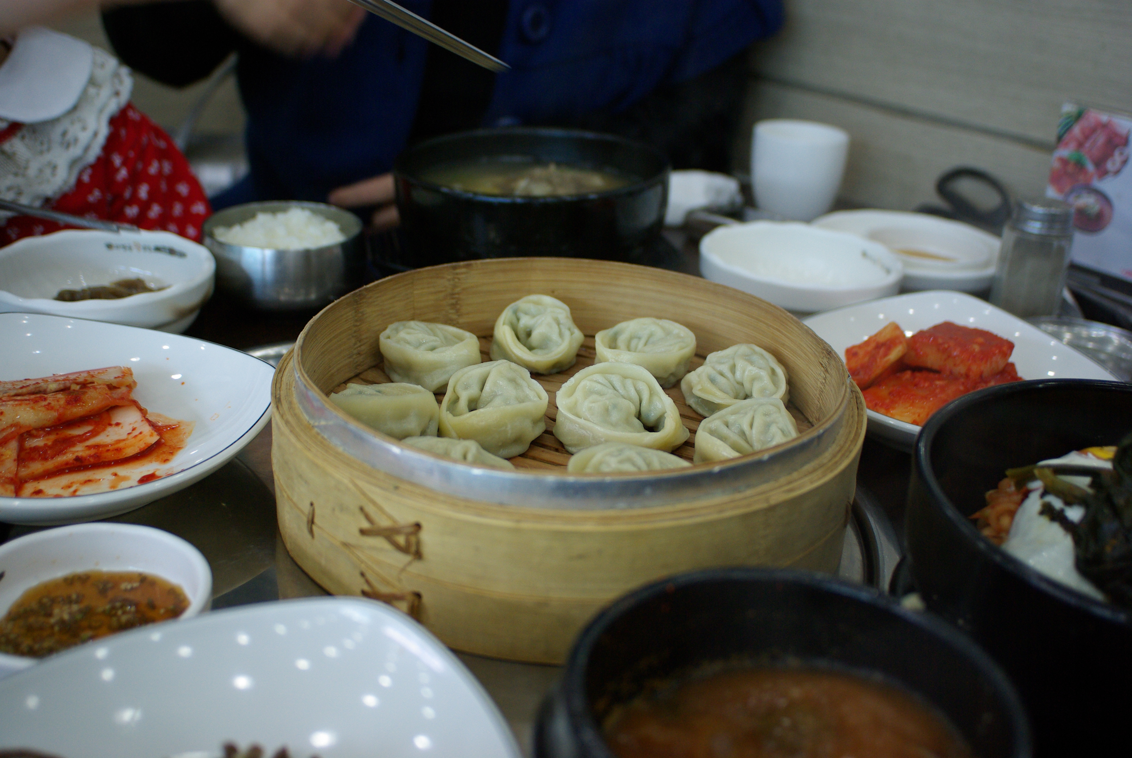 Steamed Korean mandu dumplings on a plate