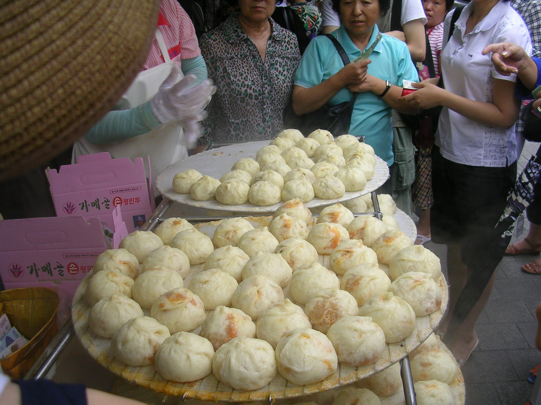 Hot Korean mandu dumplings sold in a market