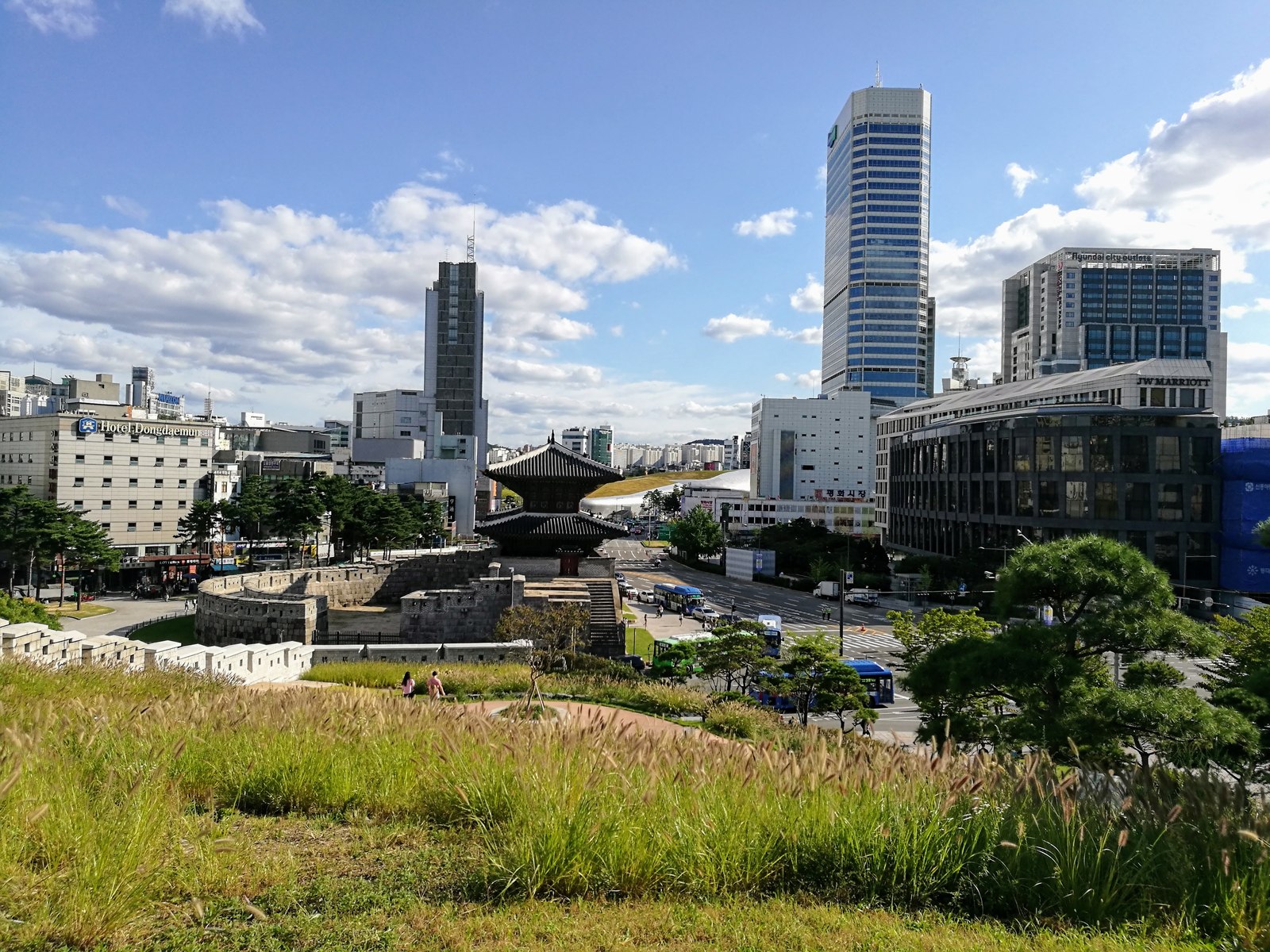 Heunginjimun Gate surrounded by modern buildings in Dongdaemun