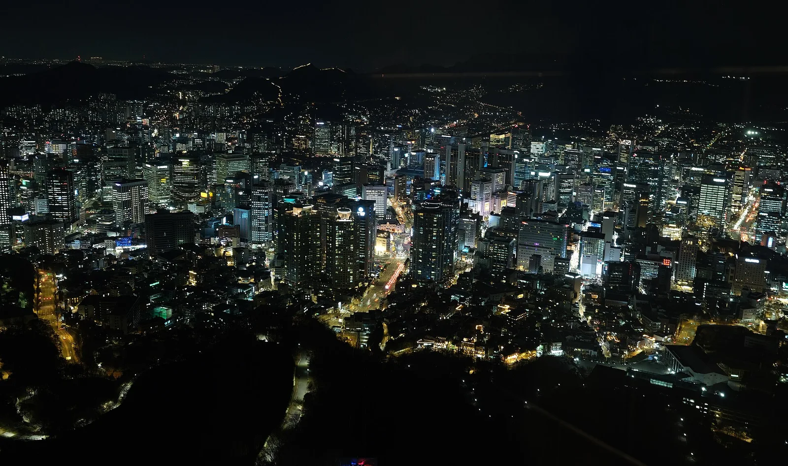Seoul city lights seen at night from N Seoul Tower