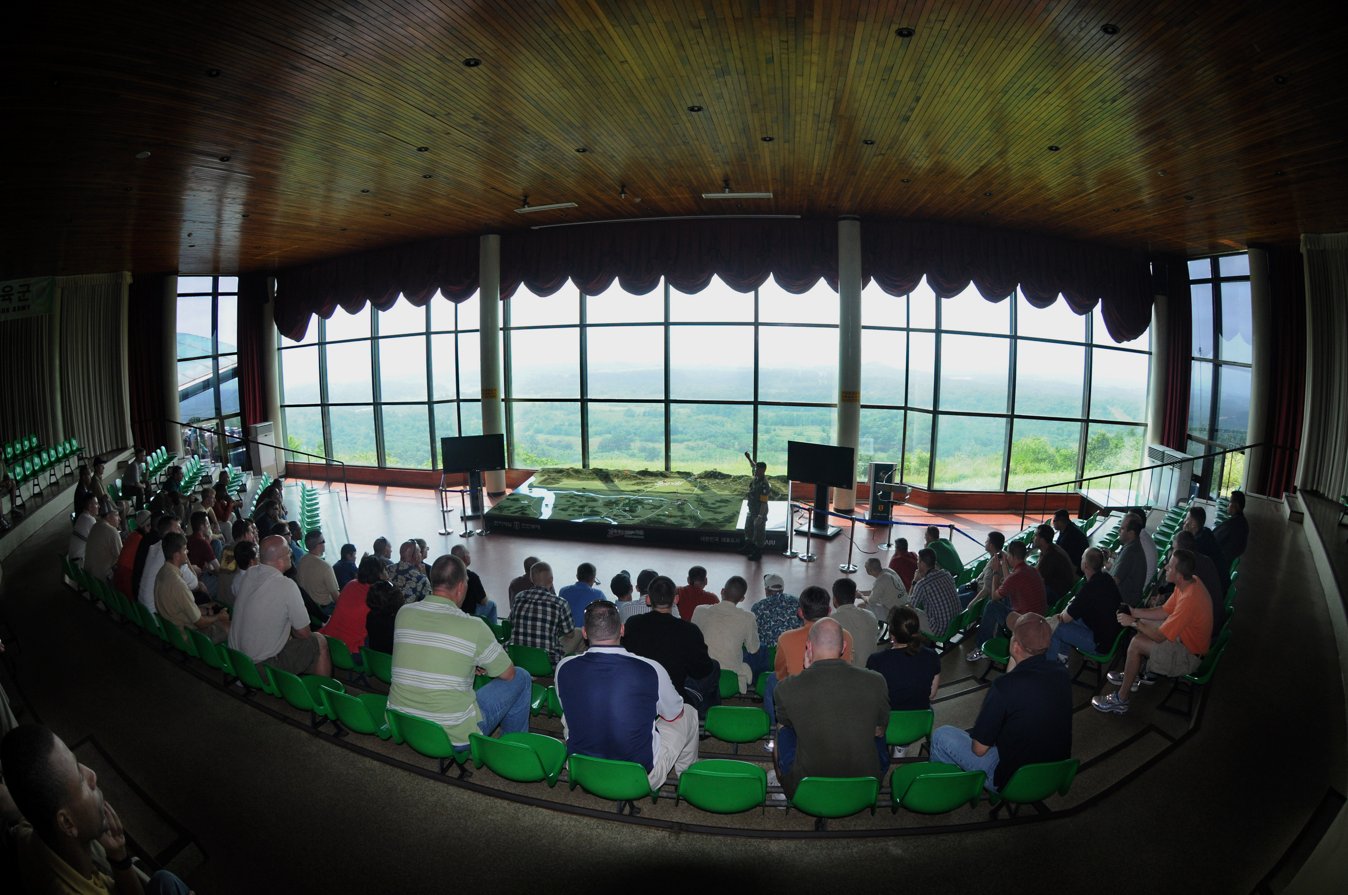 Visitors looking toward North Korea from Dora Observatory in the Korean DMZ