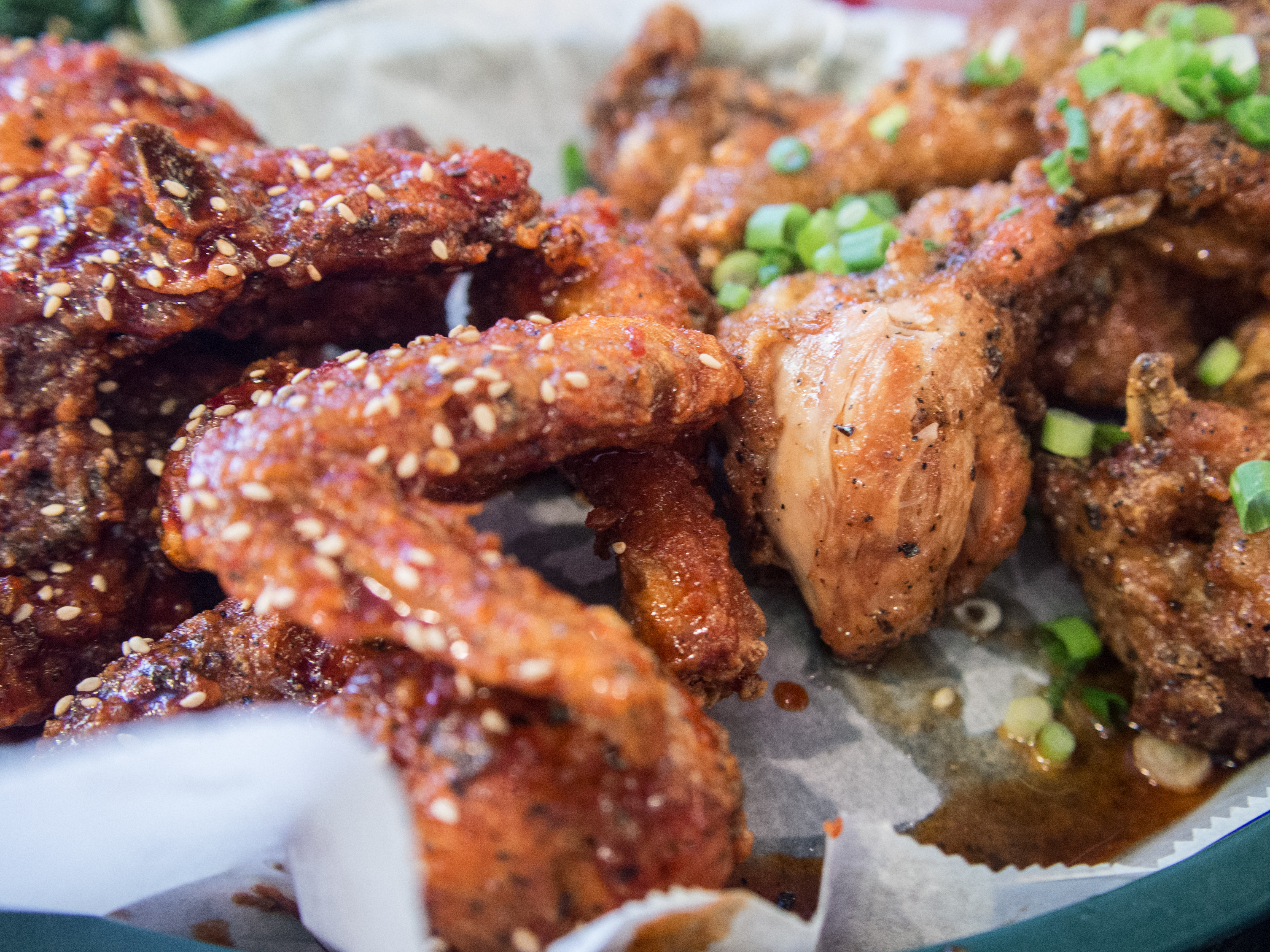 Half-and-half Korean fried chicken with plain and sauced pieces
