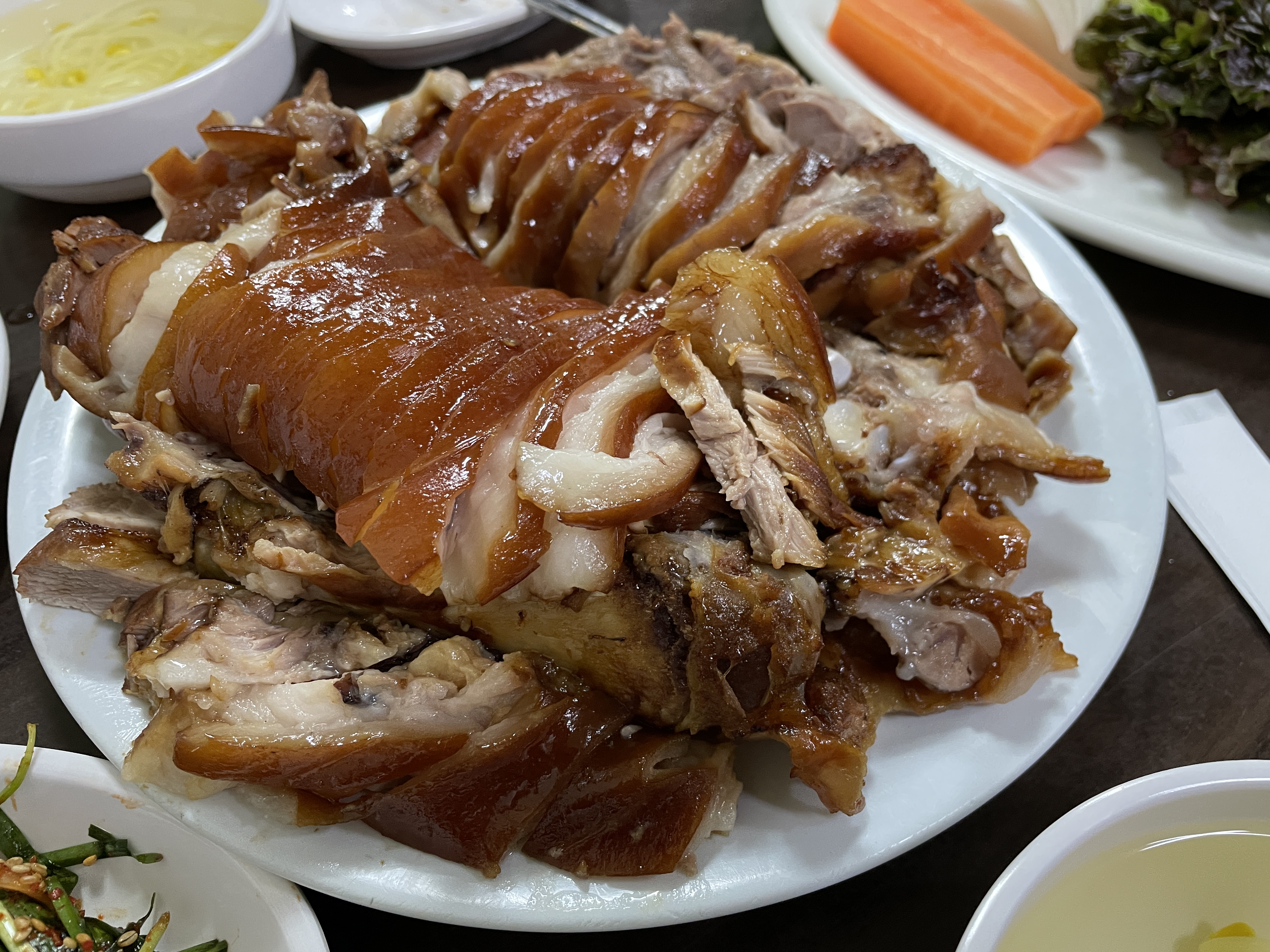 Sliced Korean jokbal served on a plate