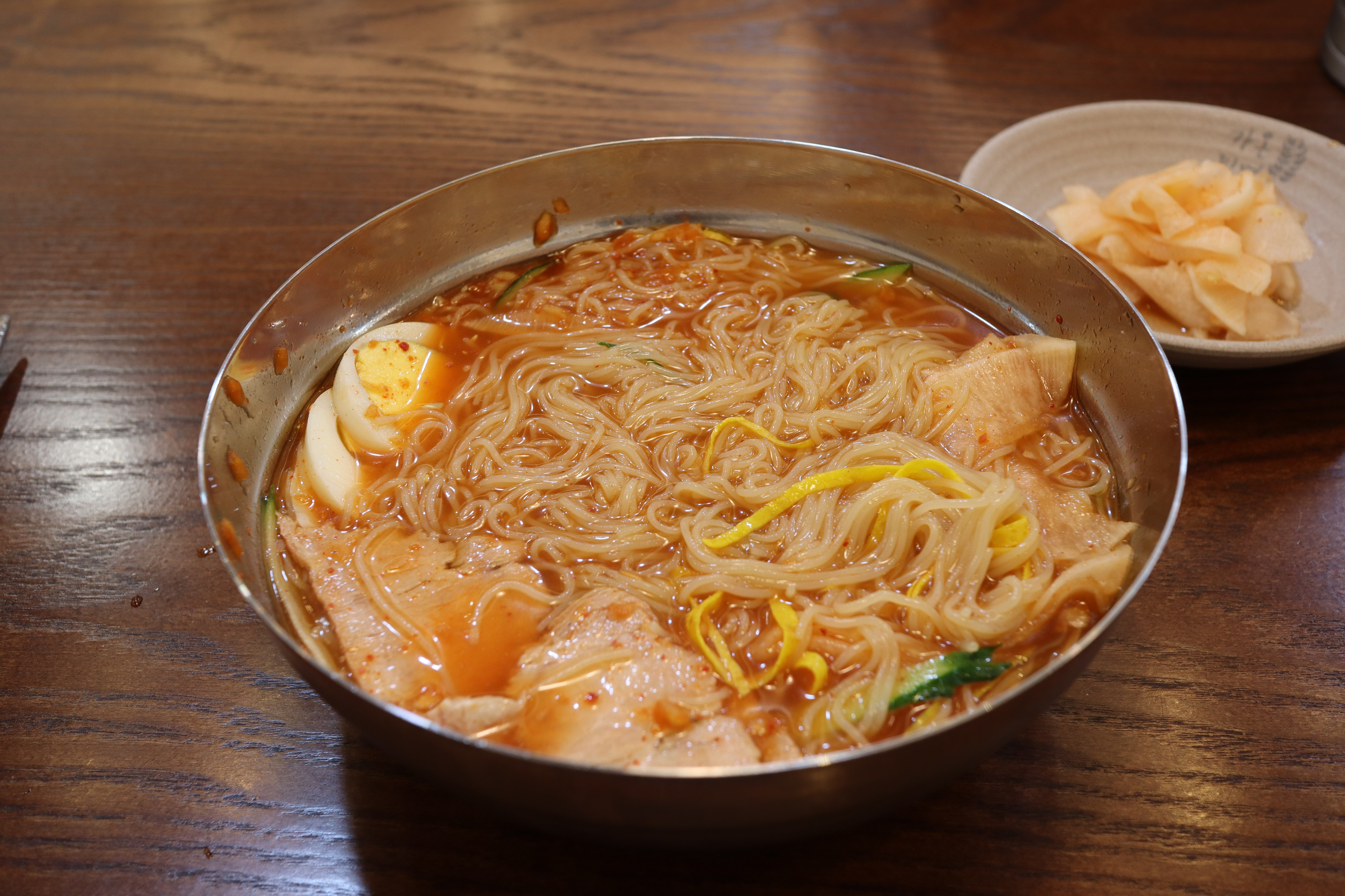 Close view of Busan milmyeon cold wheat noodles