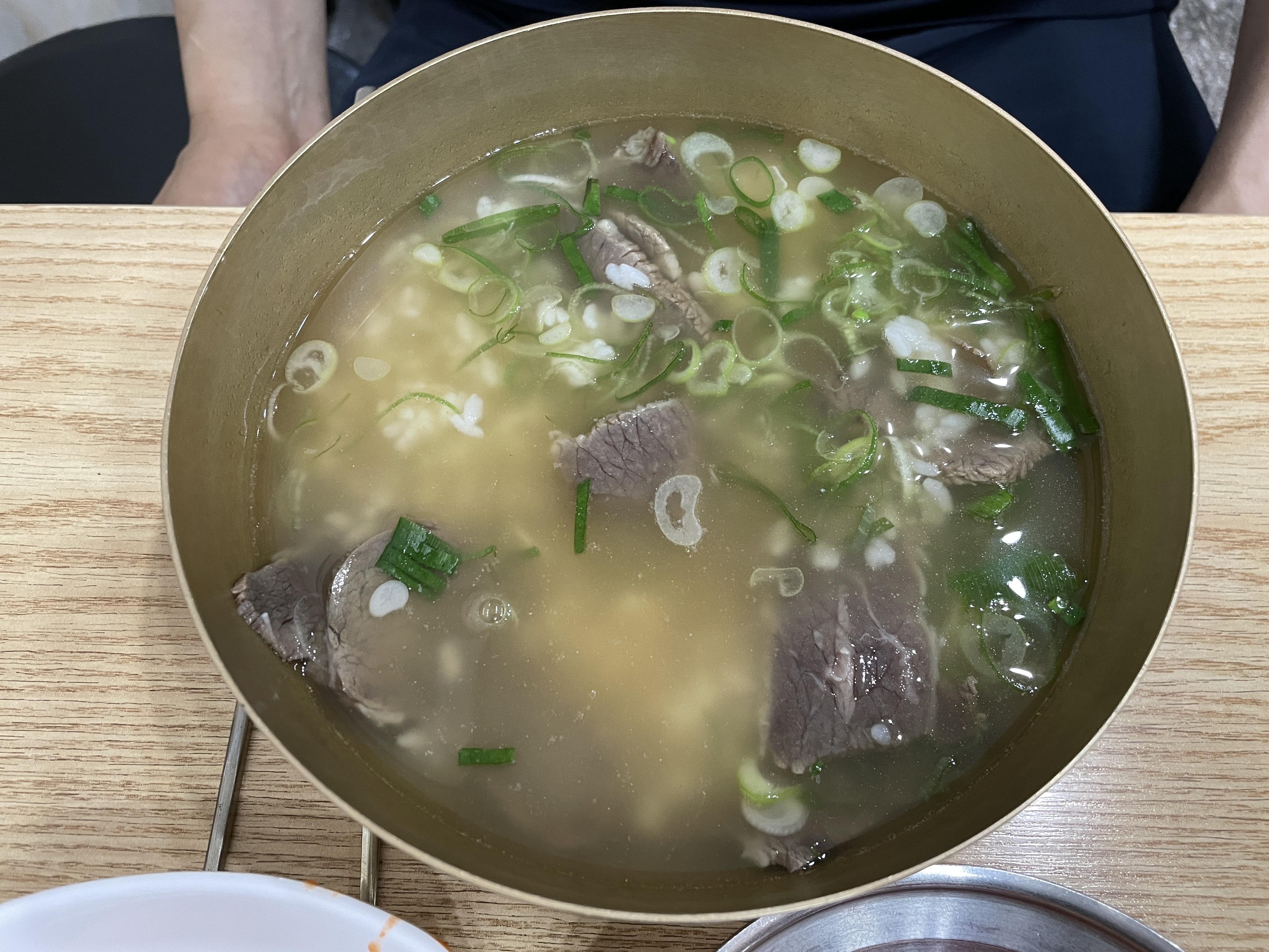 A bowl of gomtang Korean beef broth soup