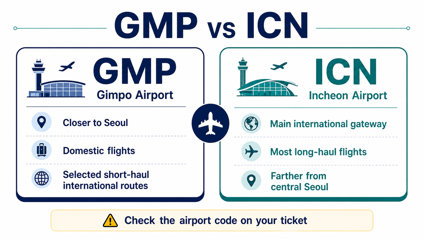 Editorial comparison diagram explaining GMP and ICN airport codes