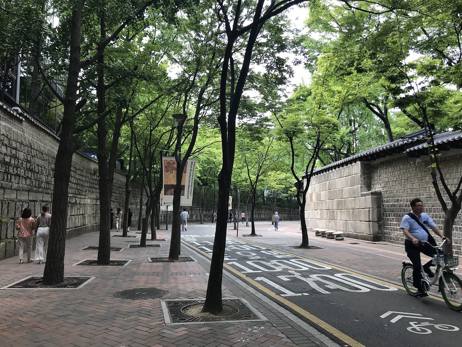 Tree-lined Jeongdong-gil pedestrian street in Seoul